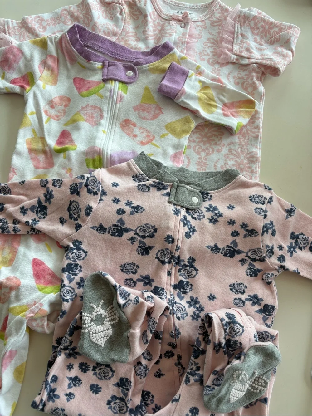 Bundle of Three Girls-Two Footies and One Playsuit Burt’s Bees/Little Me